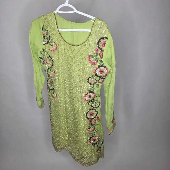 KURTA (1 pc) GREEN Medium  Desi Shirt Pakistani Dress - Picture 1 of 4